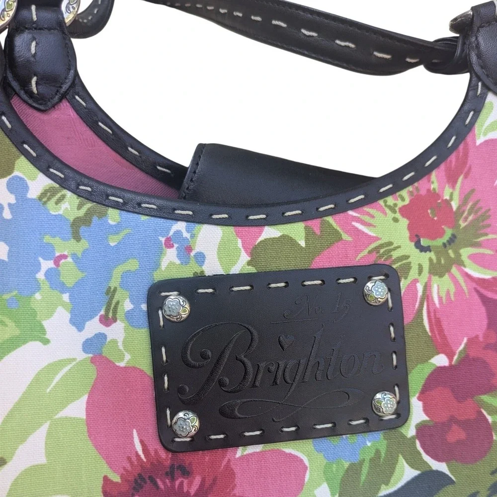 Brighton Floral Canvas Leather Trim Shoulder Bag Multi Color D145501 Medium Tote